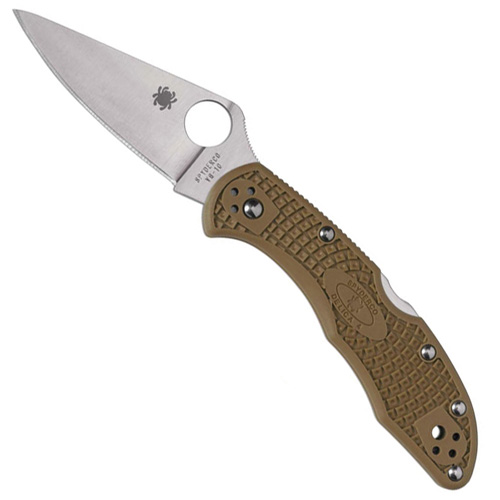 Spyderco Delica 4 Lightweight Brown FRN Flat Ground Plain Edge Folding Knife