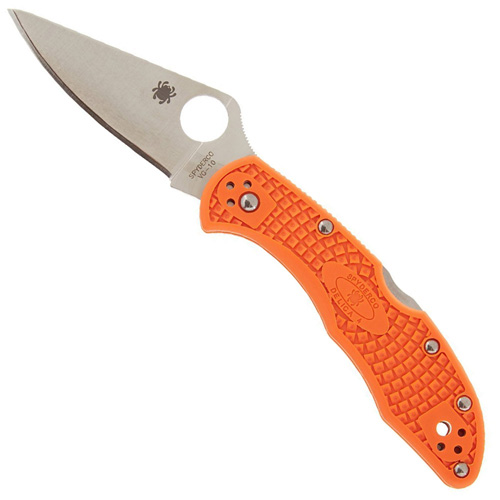 Spyderco Delica 4 Lightweight Orange FRN Flat Ground Plain Edge Folding Knife